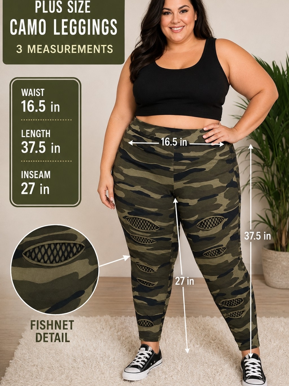 Torrid Size 2 Plus Camo Fishnet Distressed Leggings Green Black